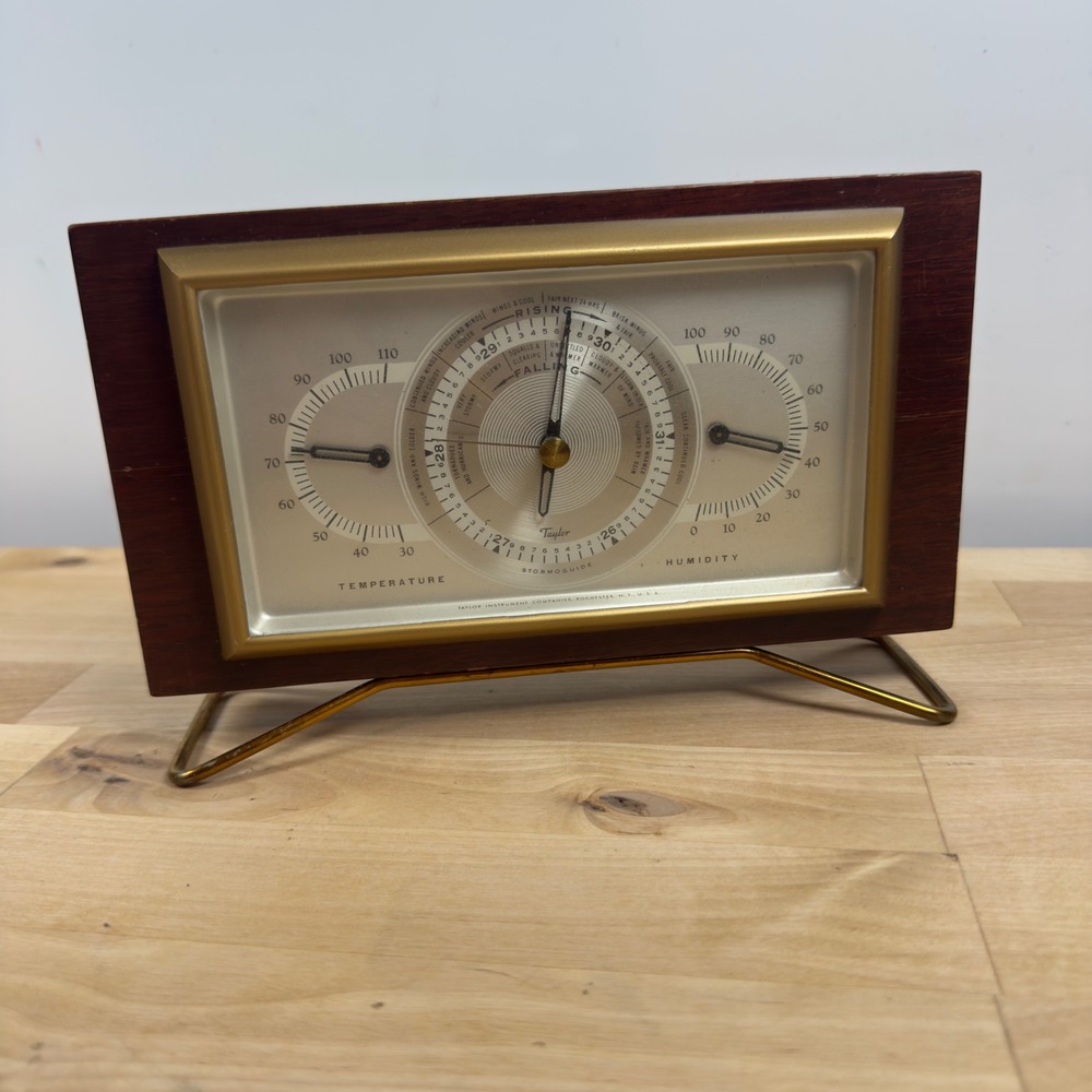 Vintage Taylor Stormoguide Weather Station Barometer Humidity Wood Case USA